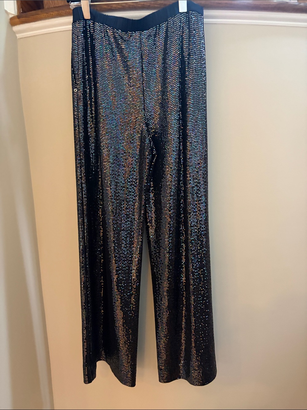 Women's Black Sequin Wide-Leg Pants - Sparkle Evening Trousers